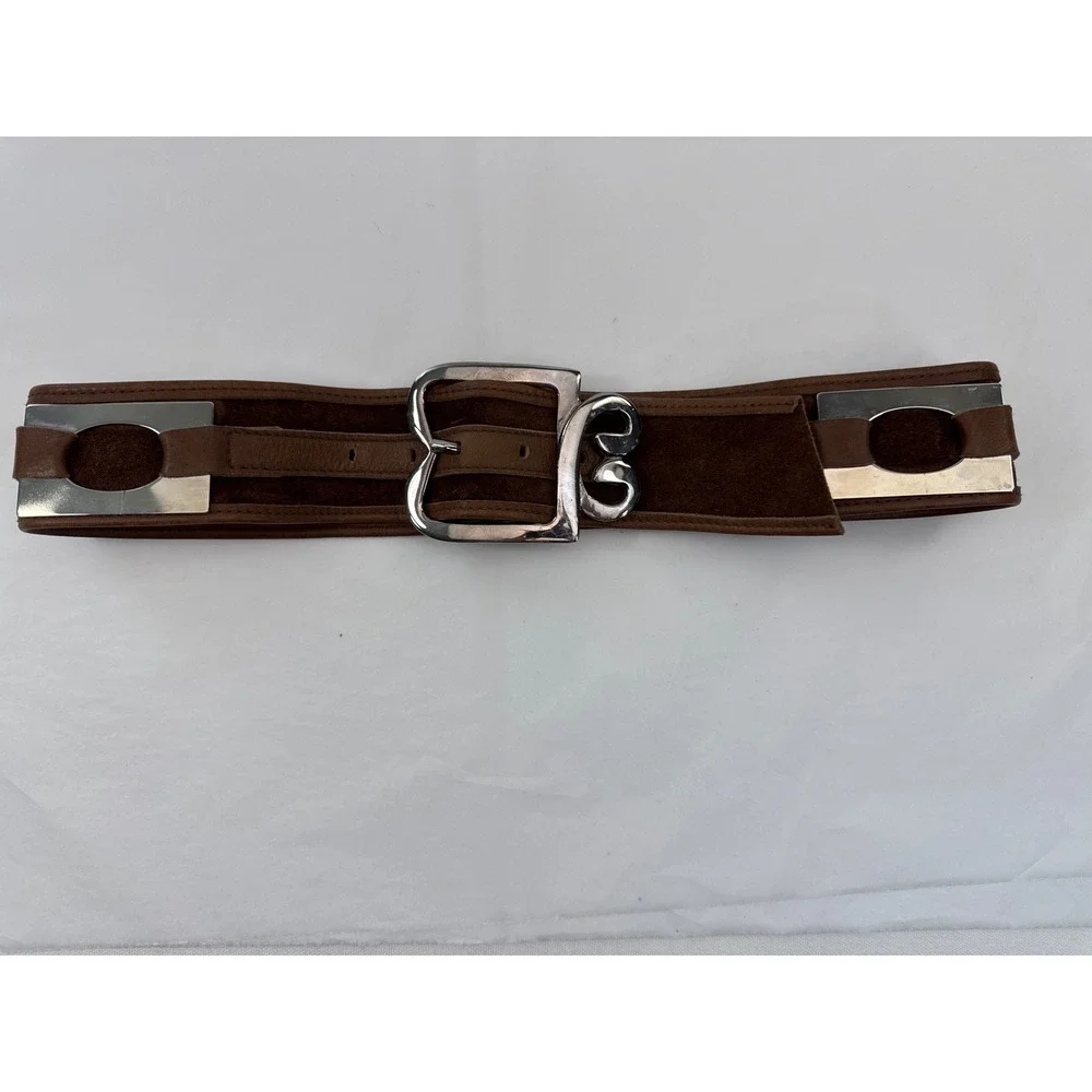Vintage Leather Belt Womens 35 Brown Suede Silver Buckle Y2K Western Boho